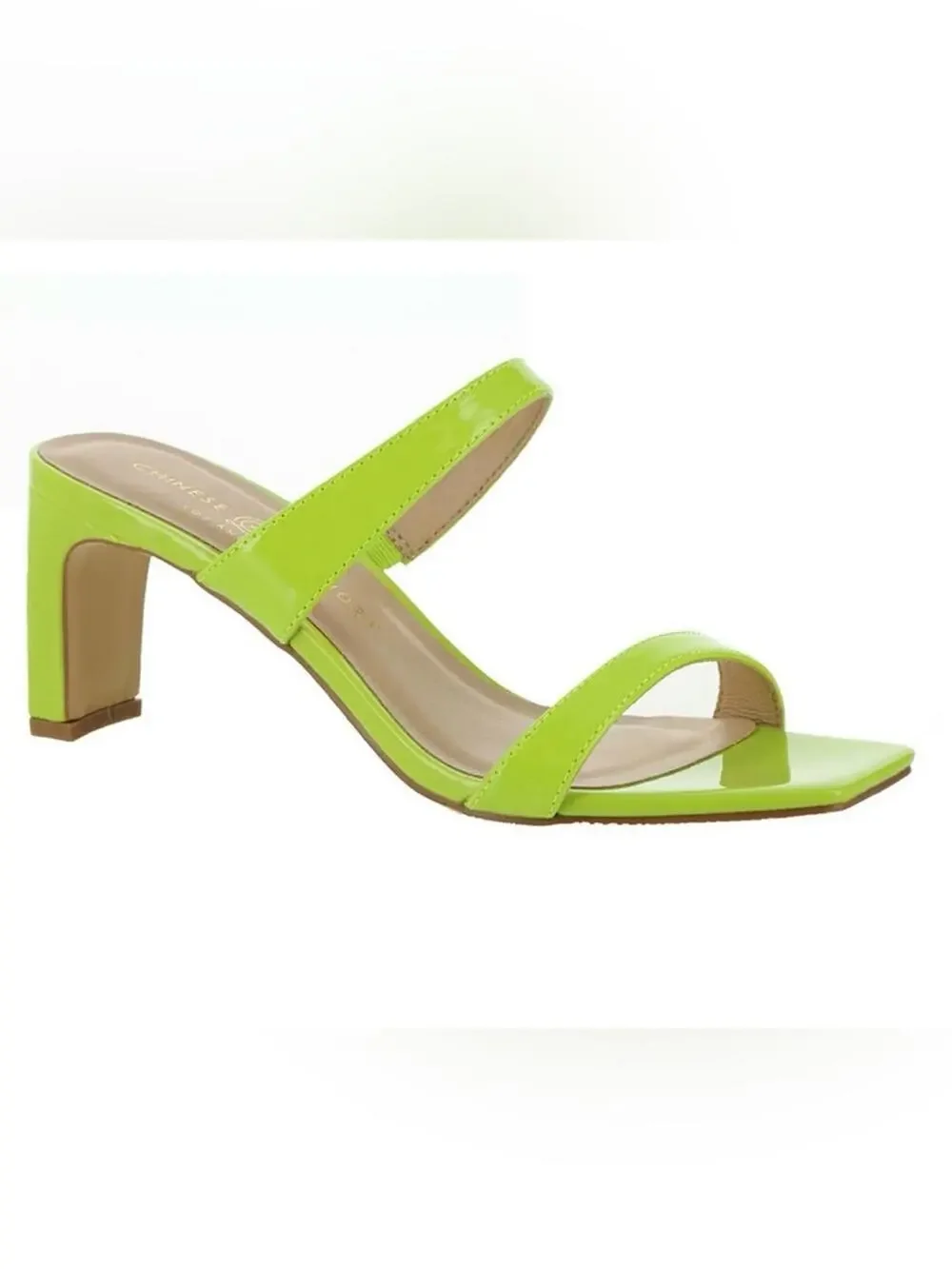 Chinese Laundry Patent Neon Lime Block Heel Sandals NWT